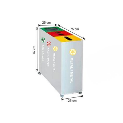 3’lü Elektrostatik Boyalı Geri Dönüşüm Kovası