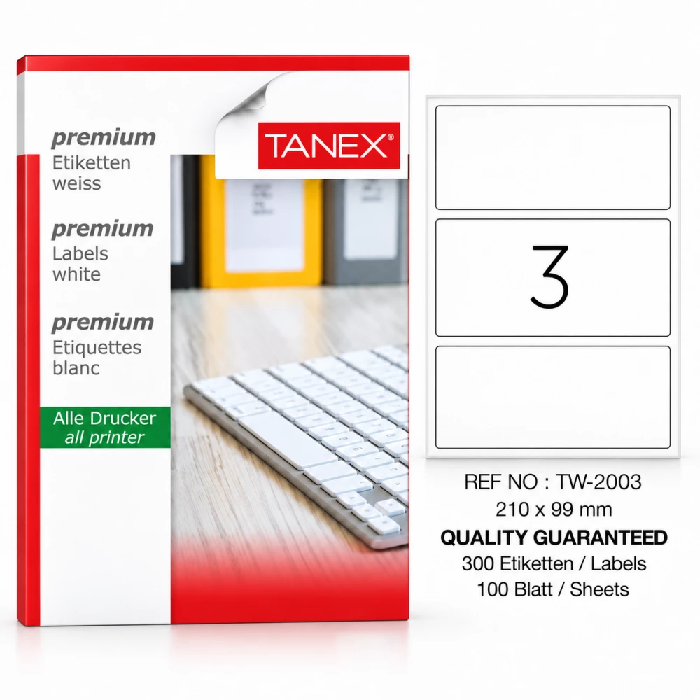Tanex TW-2003 210x99 mm Lazer Etiket 100 Sayfa 300 Adet