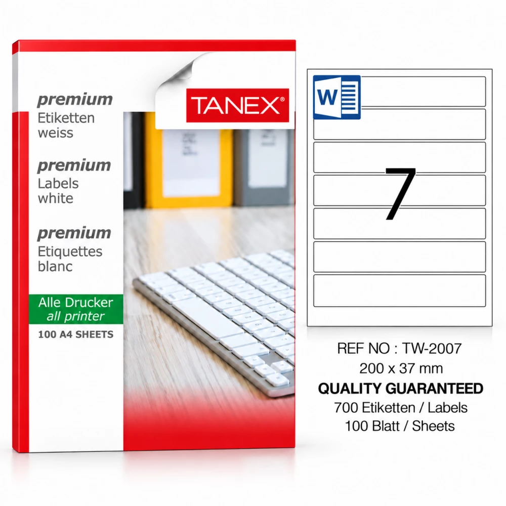 Tanex TW-2007 200x37 mm Lazer Etiket 100 Sayfa 700 Adet