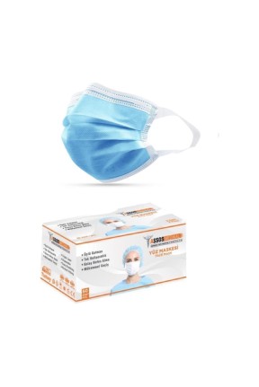 3 Katlı Burun Telli Yeni Nesil Yumuşak Elastik Kulaklı Mavi Renk Maske 50 Li 