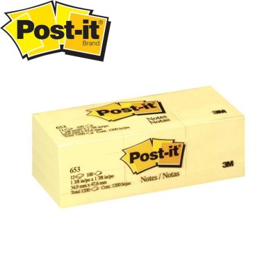3M Post-it 653 Sarı Not Kağıdı 38mm x 51mm 100 Yaprak 12Li Paket