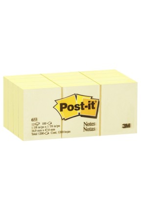 3M Post-it 653 Sarı Not Kağıdı 38mm x 51mm 100 Yaprak 12'Li Paket