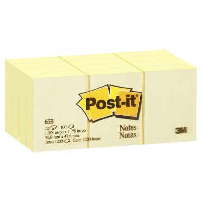 3M Post-it 653 Sarı Not Kağıdı 38mm x 51mm 100 Yaprak 12Li Paket