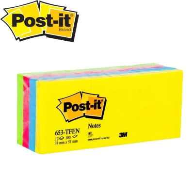 3M Post-it 653 TF Yapışkanlı Not Kağıdı 38 mm x 51 mm Tutti Frutti Pem