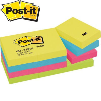 3M Post-it 653 TF Yapışkanlı Not Kağıdı 38 mm x 51 mm Tutti Frutti Pem