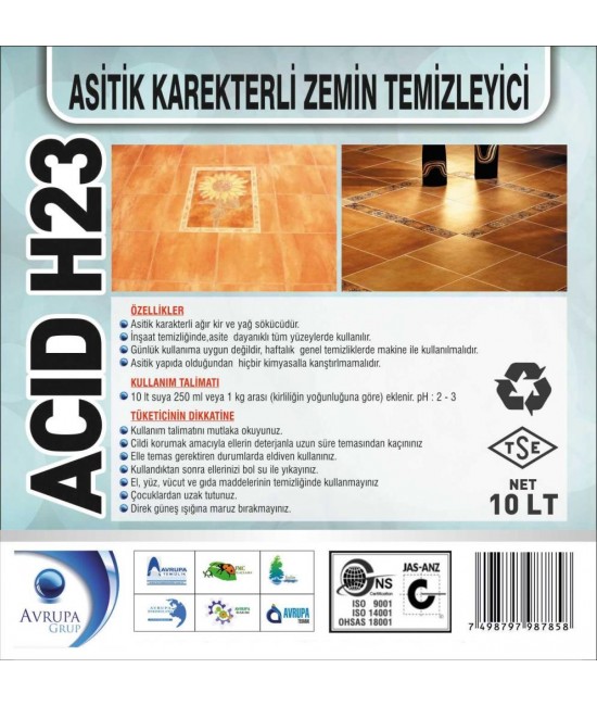 ACID H23 Asitik Karakterli ZeminTem.10 Litre