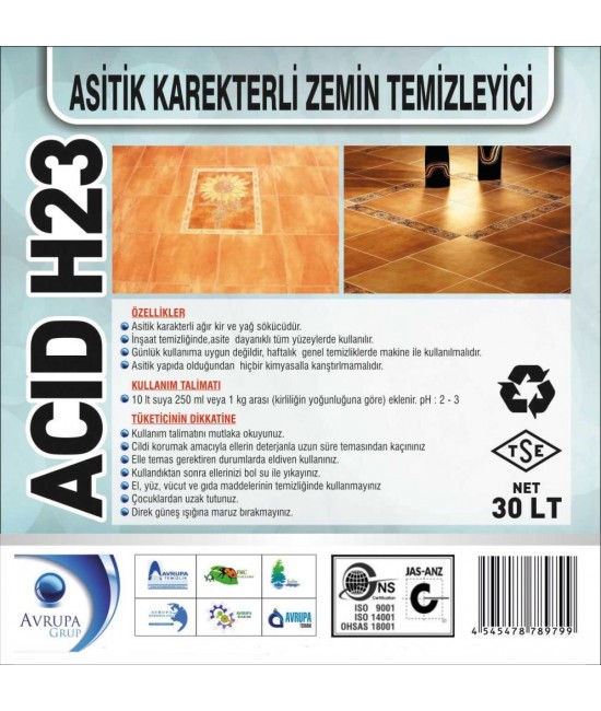 ACID H23 Asitik Karakterli ZeminTem.30 Litre