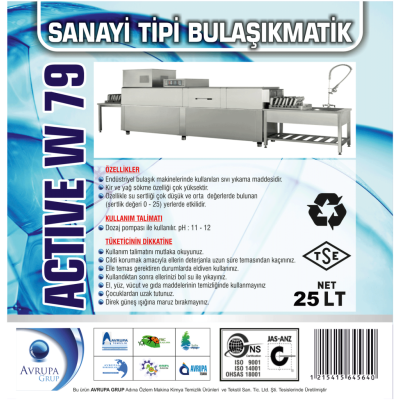 ACTİVE W79 Sanayi Tipi Bulaşık Mak.Deterjanı 25 Litre ACTİVE W79 Sanayi Tipi Bulaşık Mak.Deterjanı 25 Litre