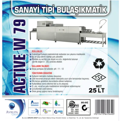 ACTİVE W79 Sanayi Tipi Bulaşık Mak.Deterjanı 25 Litre