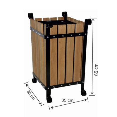 Ahşap Çöp Kovası 45 Litre İç Kovalı