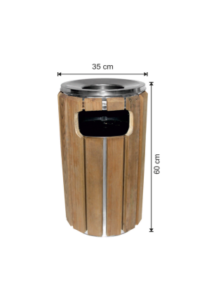 Ahşap Dekorlu Yuvarlak Çöp Kovası 57 Litre