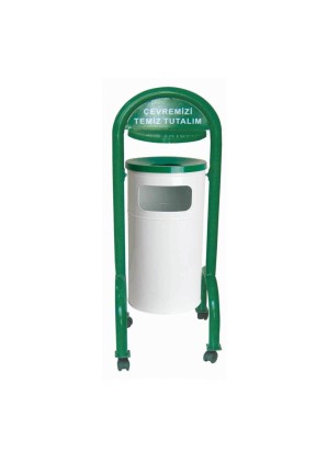 Bahçe Tipi Çöp Kovası Boyalı Şapkalı Tekerlekli
