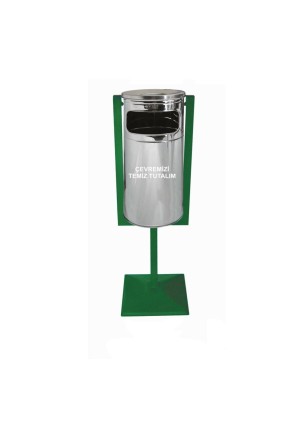 Bahçe Tipi Çöp Kovası Kare Taban Paslanmaz Kovalı 