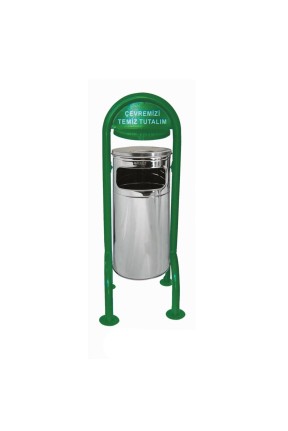 Bahçe Tipi Çöp Kovası Paslanmaz Kovalı Şapkalı