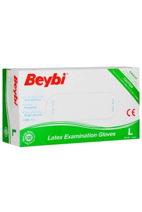 Beybi Lateks Muayene Eldiveni L Beden Pudralı 100 Lü 5 Li Paket