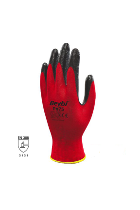 Beybi PN75 Polyester Astarlı Kırmızı Nitril İş Eldiveni
