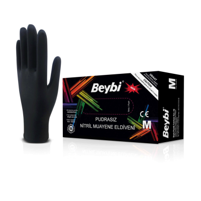 Beybi Siyah Nitril Muayene Eldiveni Pudrasız M Beden Beybi Siyah Nitril Muayene Eldiveni Pudrasız M Beden