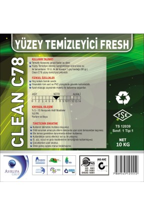 Clean C78 Yüzey Temizleyici Fresh Kokulu 10 Litre