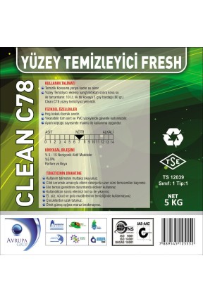 CLEAN C78 Yüzey Temizleyici Fresh Kokulu 5 Litre