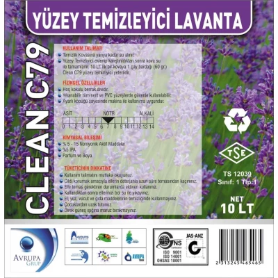 CLEAN C79 Yüzey Temizleyici Lavanta Kokulu 10 Litre CLEAN C79 Yüzey Temizleyici Lavanta Kokulu 10 Litre