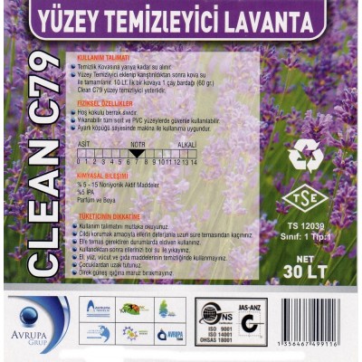 CLEAN C79 Yüzey Temizleyici Lavanta Kokulu 30 Litre CLEAN C79 Yüzey Temizleyici Lavanta Kokulu 30 Litre