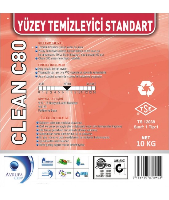 CLEAN C80 Yüzey Temizleyici Standart 10 Kg