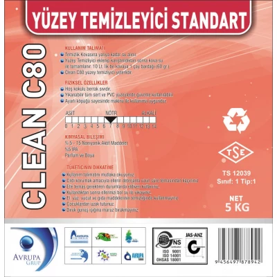 CLEAN C80 Yüzey Temizleyici Standart 5 Kg CLEAN C80 Yüzey Temizleyici Standart 5 Kg