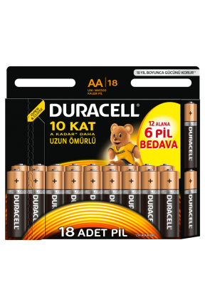 Duracell Alkalin AA Kalem Pil Ekonomik 12+6'lı Paket