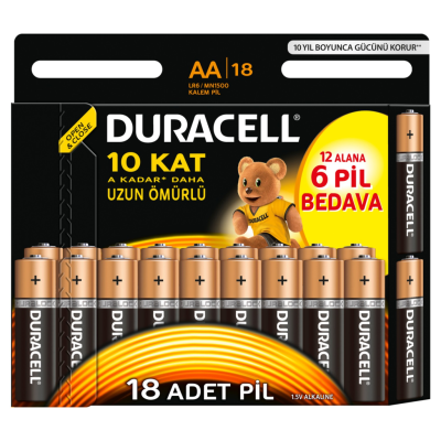 Duracell Alkalin AA Kalem Pil Ekonomik 12+6lı Paket