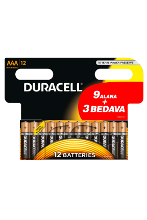 Duracell Alkalin AAA İnce Kalem Pil Ekonomik 9+3'lü Paket