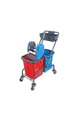 Euro Çift Kovalı Paspas Arabası Metal Taşıyıcılı Plas.Presli Sepetli