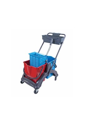 Euro Çift Kovalı Paspas Arabası Plastik Taşıyıcılı Plas.Presli Sepetli