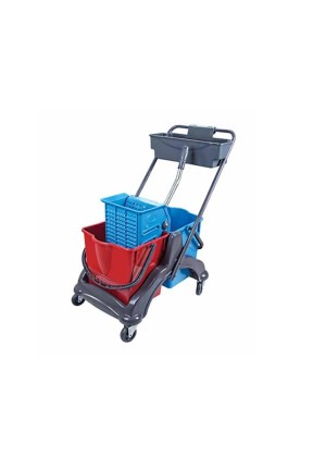 Euro Çift Kovalı Paspas Arabası Plastik Taşıyıcılı Plas.Presli Sepetli