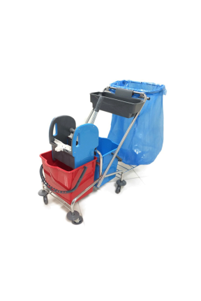 Euro Çöp Toplamalı Krom Taşıyıcılı Sepetli Çift Kovalı Paspas Arabası 