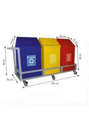 Geri Dönüşüm Konteyneri 3 Lü Kafesli ve Tekerlekli
