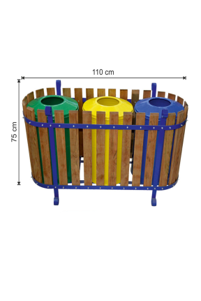 Geri Dönüşüm Kovası Ahşap Dekorlu  3 Bölmeli