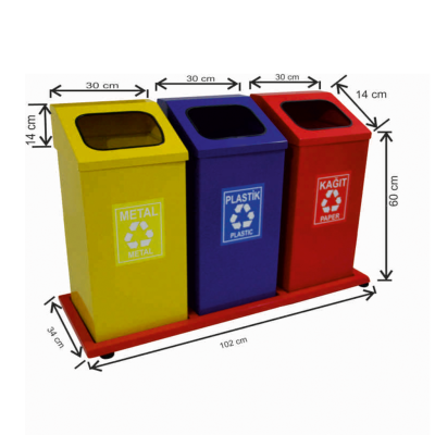 Geri Dönüşüm Seti 3 Lü 54 Litre Boyalı