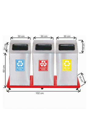 Geri Dönüşüm Seti 3 Lü Paslanmaz 54 Litre