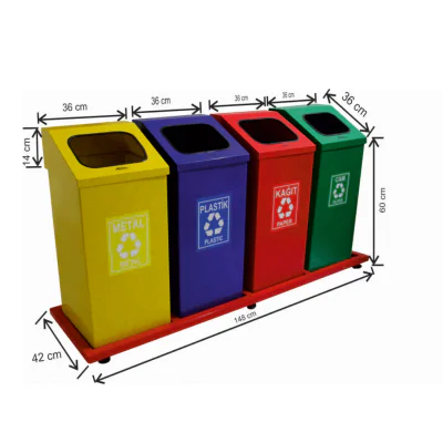 Geri Dönüşüm Seti 4 Lü 54 Litre Boyalı