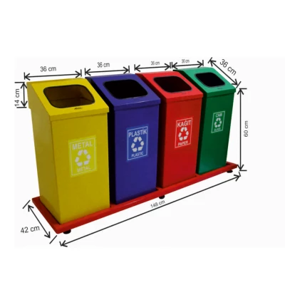 Geri Dönüşüm Seti 4 Lü 54 Litre Boyalı