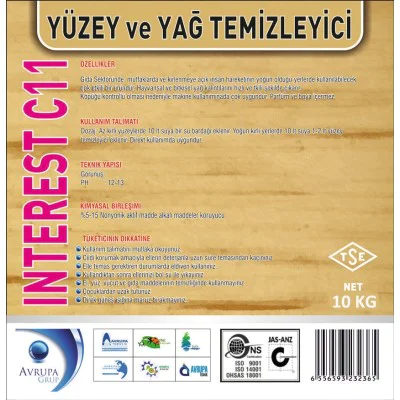 INTEREST C11 Yağ Çözücü Madde 10 Kg INTEREST C11 Yağ Çözücü Madde 10 Kg