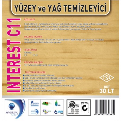 INTEREST C11 Yağ Çözücü Madde 30 Litre INTEREST C11 Yağ Çözücü Madde 30 Litre