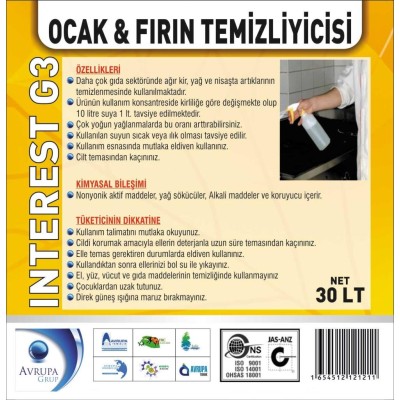 INTEREST G3 Ocak ve Fırın Temizleyici 30 Litre