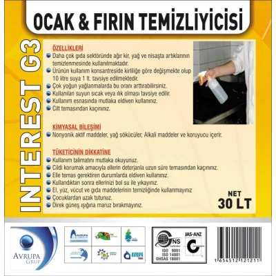 INTEREST G3 Ocak ve Fırın Temizleyici 30 Litre INTEREST G3 Ocak ve Fırın Temizleyici 30 Litre