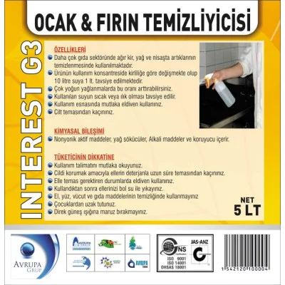 INTEREST G3 Ocak ve Fırın Temizleyici 5 Litre INTEREST G3 Ocak ve Fırın Temizleyici 5 Litre