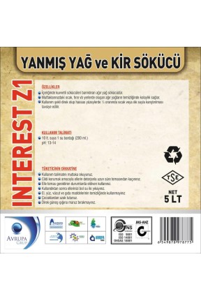INTEREST Z1 Yanmış Yağ ve Kir Çözücü Madde 5 Litre 