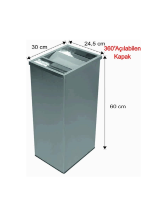 Küllüklü Çatı Kapaklı Çöp Kovası Paslanmaz 45 Litre