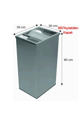 Küllüklü Çatı Kapaklı Çöp Kovası Paslanmaz 63 Litre