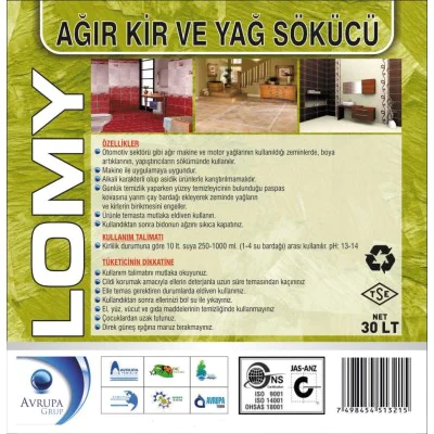 LOMY Ağır Kir ve Yağ Sökücü Kimyasal 30 Litre LOMY Ağır Kir ve Yağ Sökücü Kimyasal 30 Litre