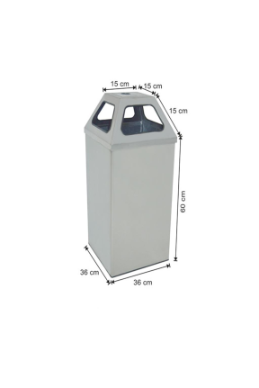 Piramit Kapaklı Küllüklü Çöp Kovası 79 Litre Paslanmaz